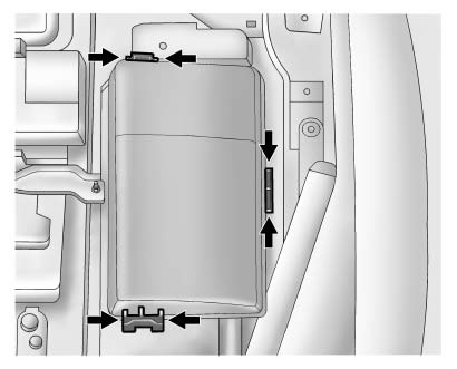 To remove the fuse block cover, squeeze the clips and swing it up.