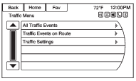 All Traffic Events: Press to view a list of reported traffic conditions