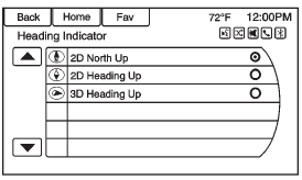 Press Heading Indicator to display the Map View. There are three indicator settings: