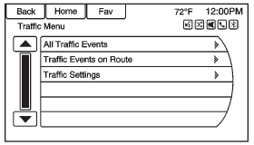 Press Traffic to display the Traffic Menu. Press the desired option.