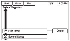 3. Select the waypoints to be deleted. Press the Delete screen button.