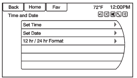 From the Time and Date Settings screen button, press to display the Time and