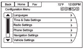 Various navigation system settings are available through the Configuration Menu.