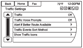 Press to display the Traffic Settings menu.