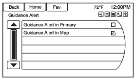 Press to enable the guidance alert pop-up to be viewed on the map or on the main