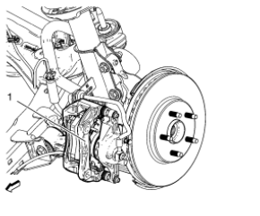 Caution: Support the brake caliper with heavy mechanic wire, or