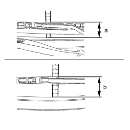 Upper edge of water deflector (rubber lip) to wiper arm attachment point.