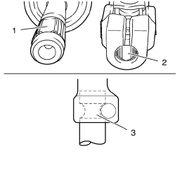 Note: The recess (2) of the fine toothing in the universal joint