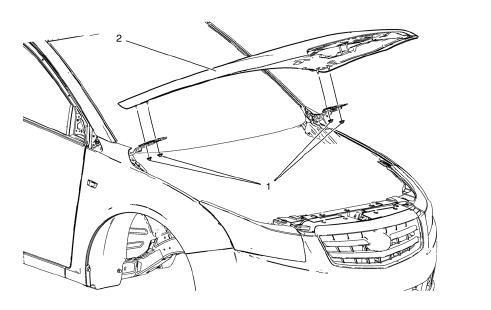 Warning: When a hood hold open device is being removed or installed,