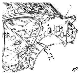 Note: Drill hidden factory welds where body side outer rear panel